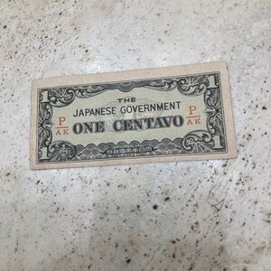 Japanese government-issued one centavo banknote from the Philippines WW II